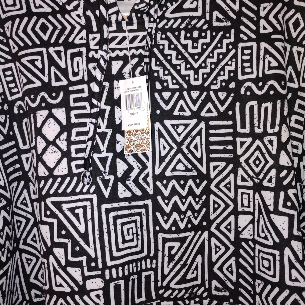Geometric Black and White Men's Shirt Jacket 5X PTP 30"